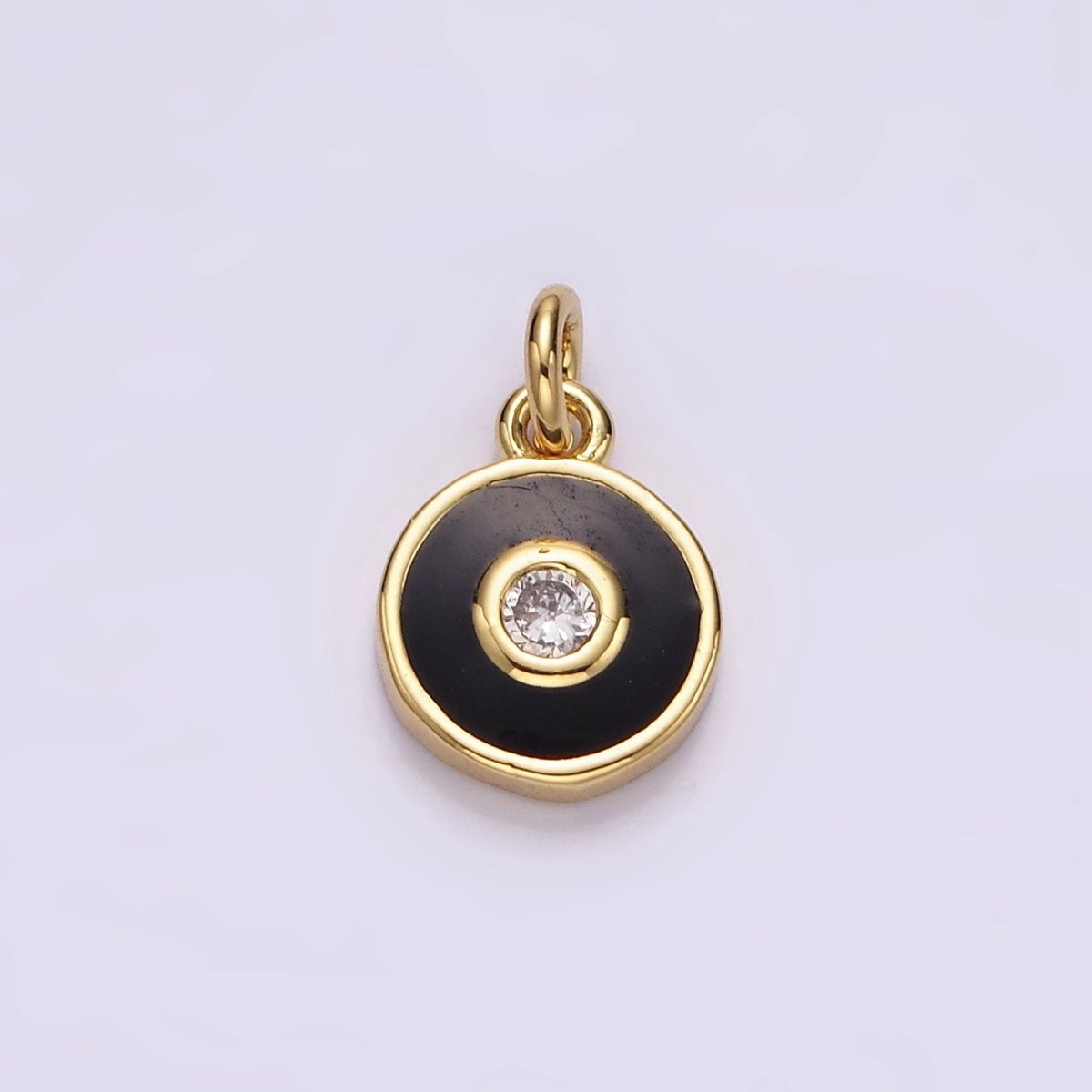 14K Gold plated Clear CZ Black Outline Round Charm | AC905 - DLUXCA