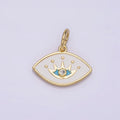 14K Gold plated Clear CZ Blue Splatter White Enamel Evil Eye Charm | N986 - DLUXCA