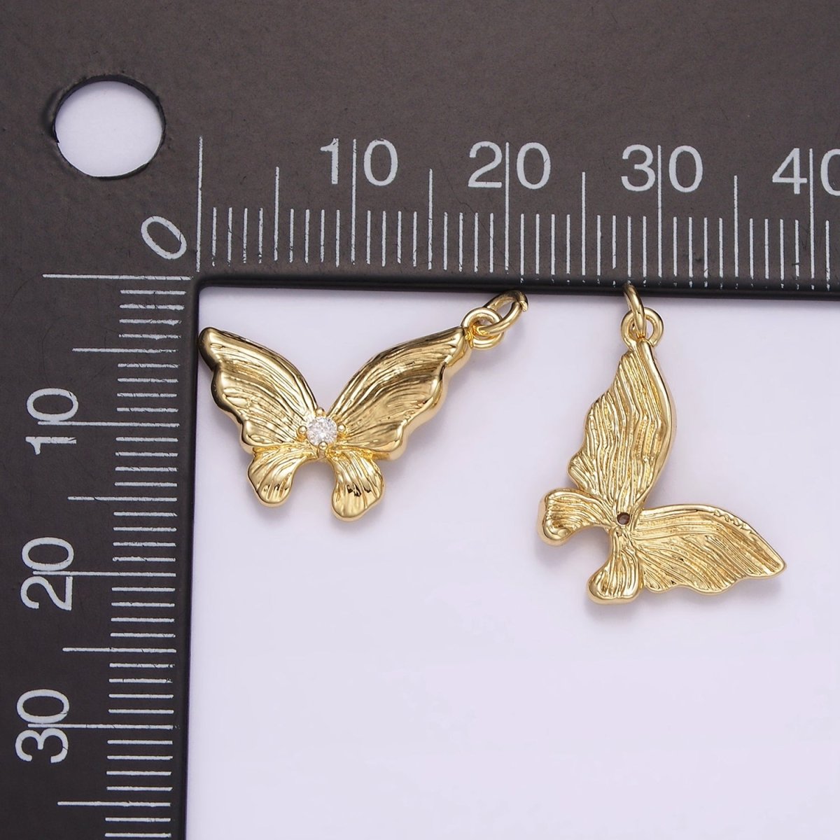 14K Gold plated Clear CZ Butterfly Wings Lined Add-On Charm | AG597 - DLUXCA