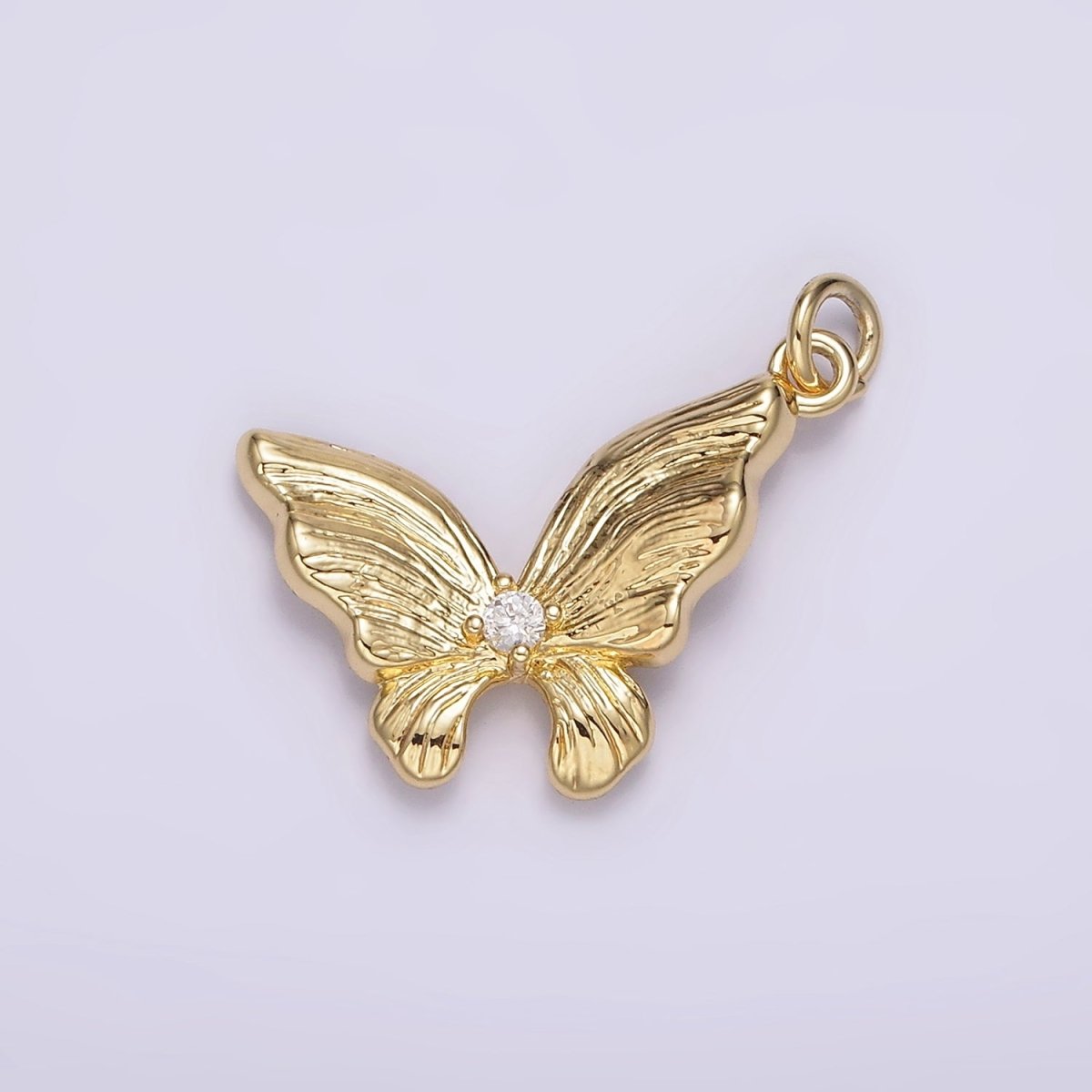 14K Gold plated Clear CZ Butterfly Wings Lined Add-On Charm | AG597 - DLUXCA