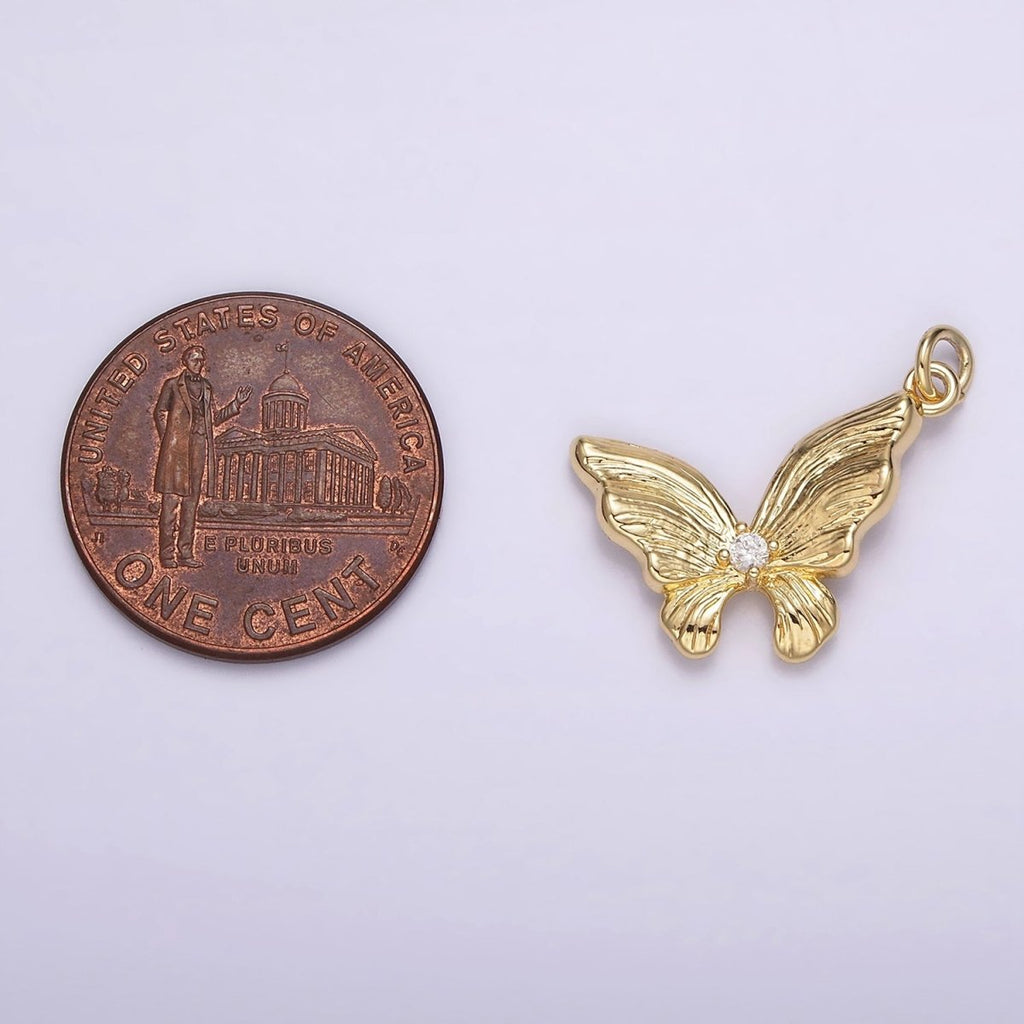 14K Gold plated Clear CZ Butterfly Wings Lined Add-On Charm | AG597 - DLUXCA