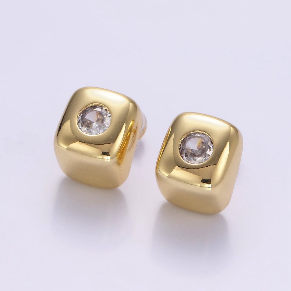 14K Gold plated Clear CZ Cube J - Shaped Hoop Earrings | P513 - DLUXCA