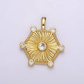 14K Gold plated Clear CZ Curved Sunburst Dotted Hexagonal Pendant | AH087 - DLUXCA