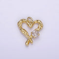 14K Gold plated Clear CZ Dented Molten Open Heart Charm | AG190 - DLUXCA