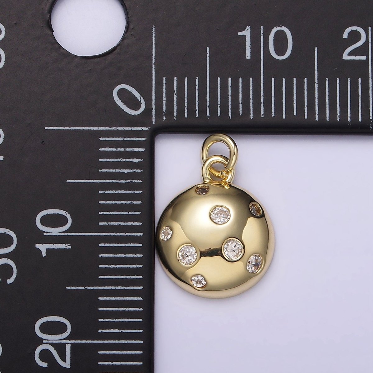 14K Gold plated Clear CZ Dotted Round Planet Ball Full Moon Add-On Charm | AG244 - DLUXCA
