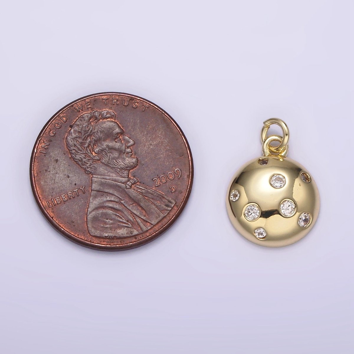 14K Gold plated Clear CZ Dotted Round Planet Ball Full Moon Add-On Charm | AG244 - DLUXCA