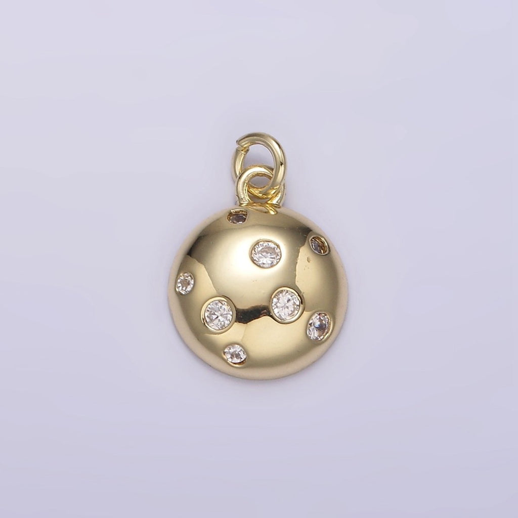 14K Gold plated Clear CZ Dotted Round Planet Ball Full Moon Add-On Charm | AG244 - DLUXCA