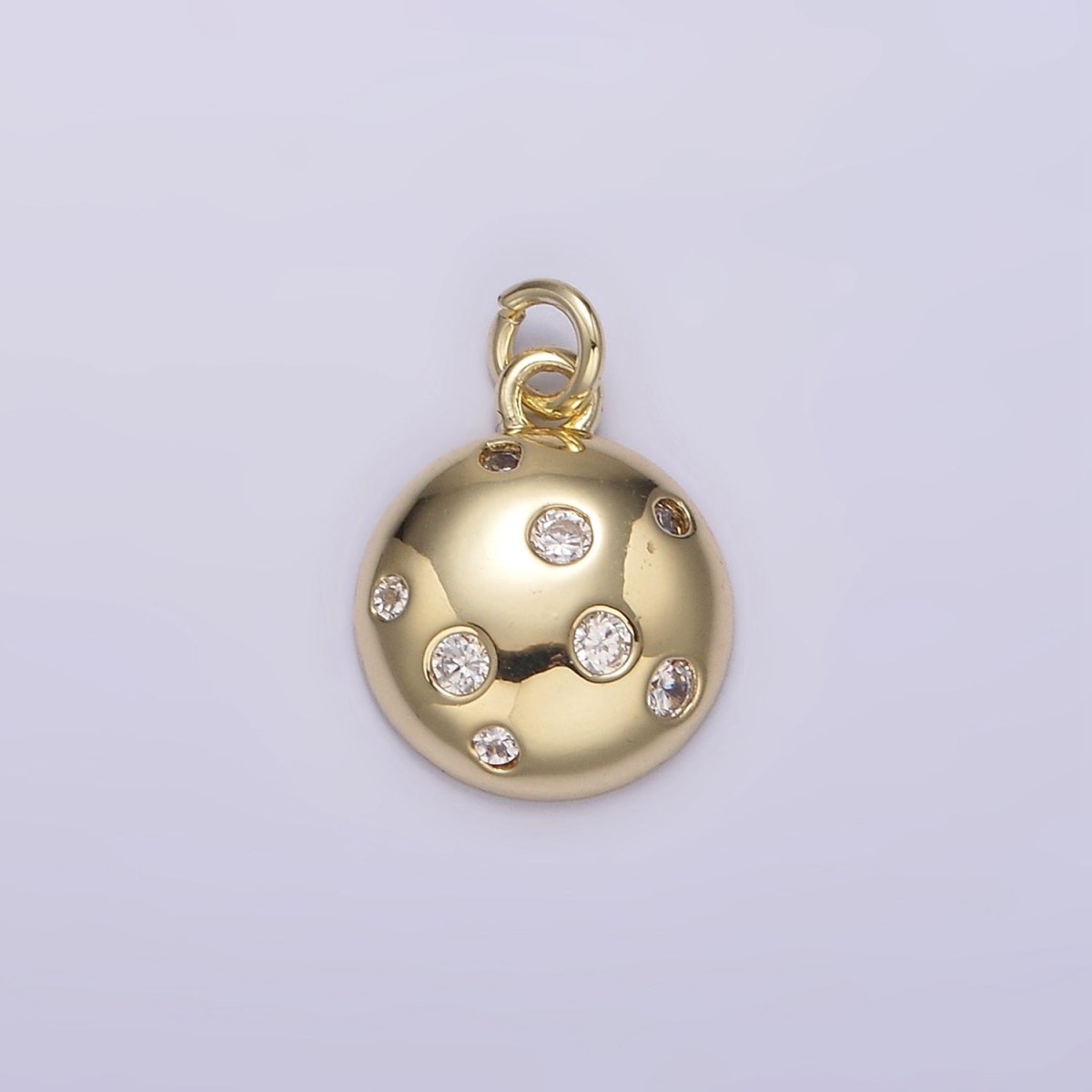 14K Gold plated Clear CZ Dotted Round Planet Ball Full Moon Add-On Charm | AG244 - DLUXCA