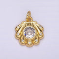 14K Gold plated Clear CZ Dotted Sea Clam Shell Charm | AG512 - DLUXCA