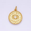 14K Gold plated Clear CZ Evil Eye Artisan Textured Round Charm | AC1299 - DLUXCA