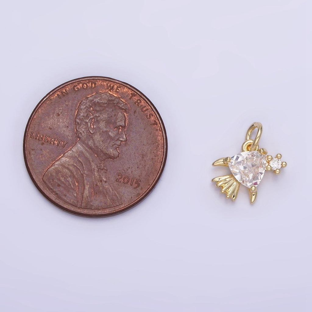 14K Gold plated Clear CZ Fish Sea Animal Mini Charm | AG741 - DLUXCA