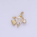 14K Gold plated Clear CZ Fish Sea Animal Mini Charm | AG741 - DLUXCA