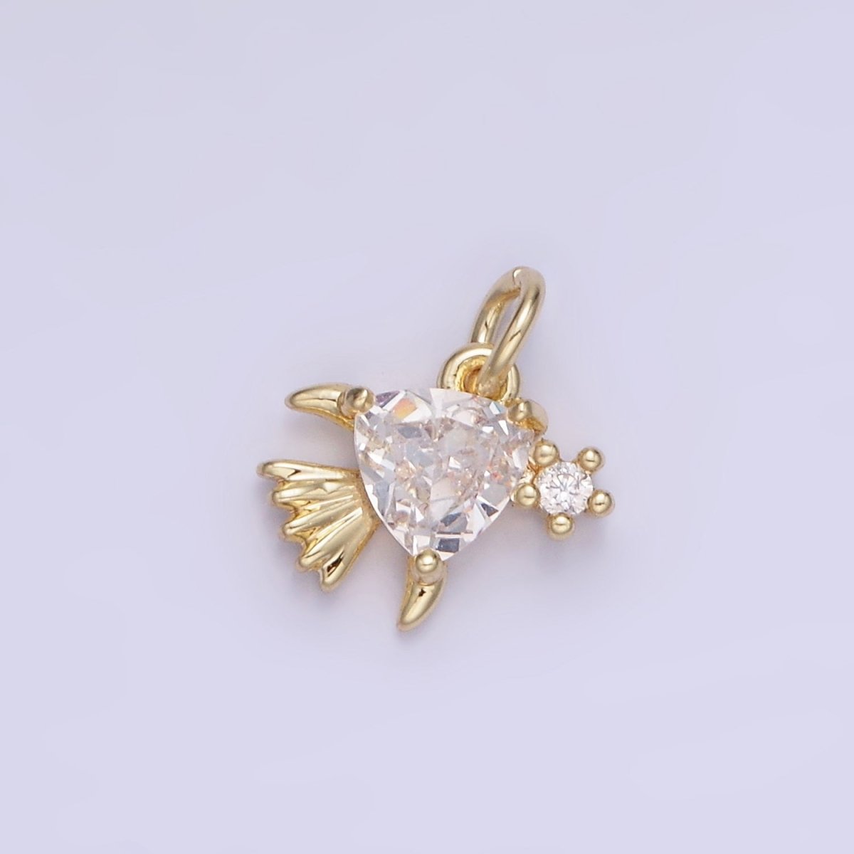 14K Gold plated Clear CZ Fish Sea Animal Mini Charm | AG741 - DLUXCA