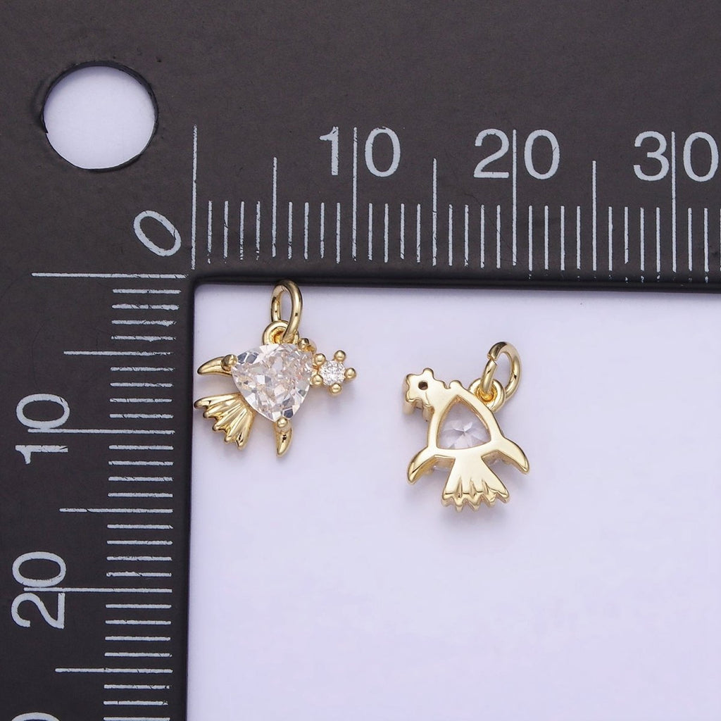 14K Gold plated Clear CZ Fish Sea Animal Mini Charm | AG741 - DLUXCA