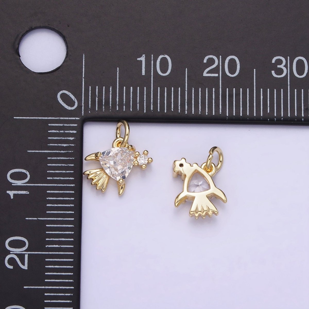 14K Gold plated Clear CZ Fish Sea Animal Mini Charm | AG741 - DLUXCA