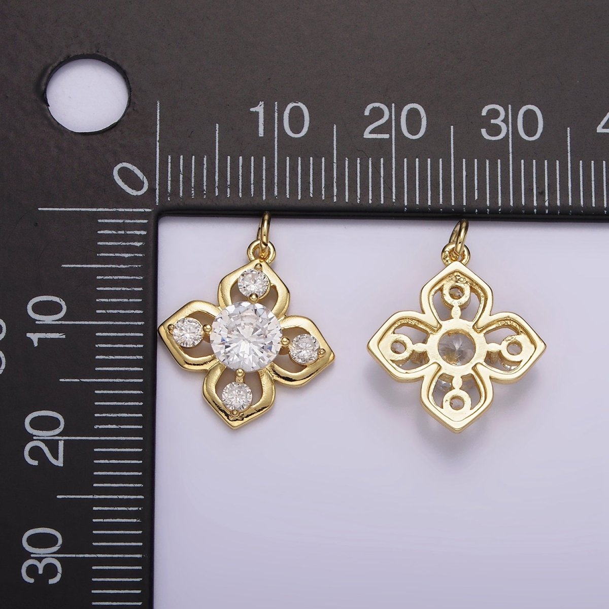 14K Gold plated Clear CZ Flower Open Minimalist Charm | AG599 - DLUXCA