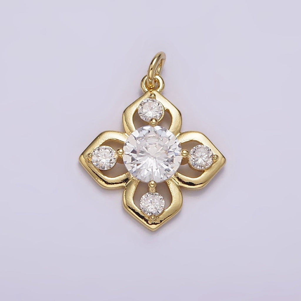 14K Gold plated Clear CZ Flower Open Minimalist Charm | AG599 - DLUXCA