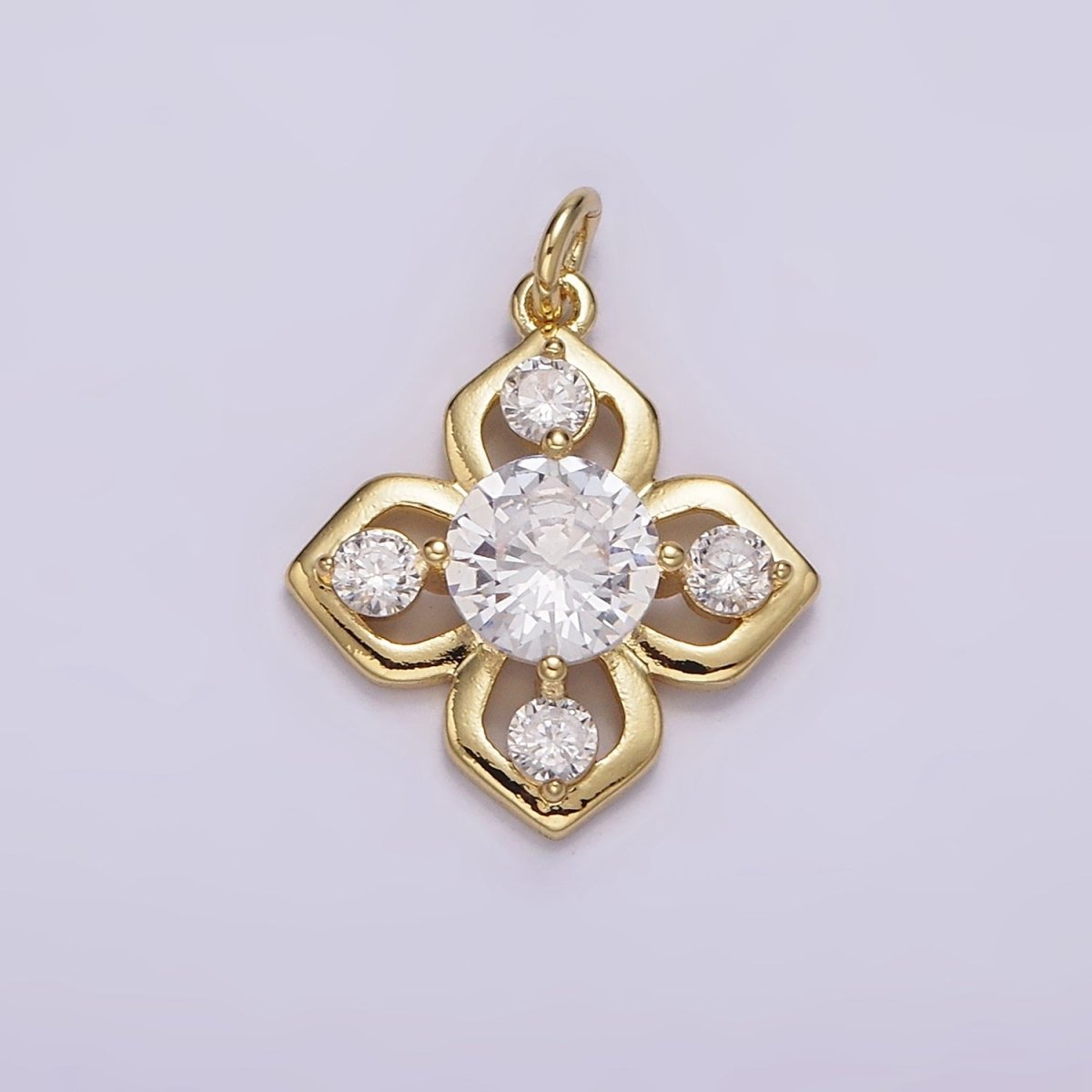 14K Gold plated Clear CZ Flower Open Minimalist Charm | AG599 - DLUXCA