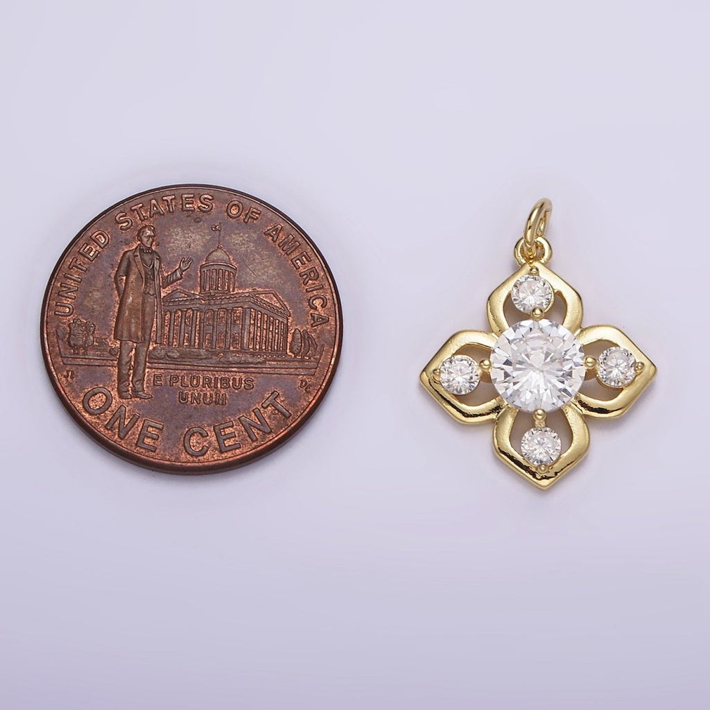 14K Gold plated Clear CZ Flower Open Minimalist Charm | AG599 - DLUXCA