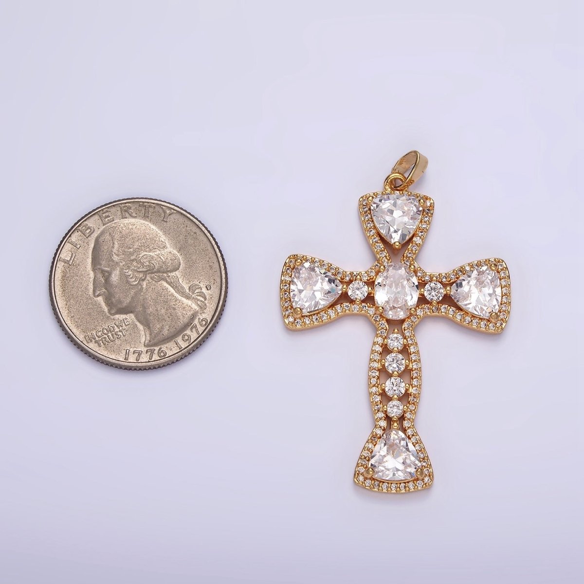 14K Gold plated Clear CZ Geometric Cross Micro Paved Pendant | AH051 - DLUXCA