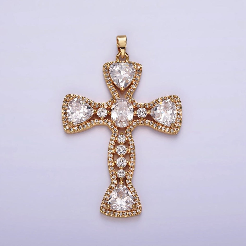 14K Gold plated Clear CZ Geometric Cross Micro Paved Pendant | AH051 - DLUXCA