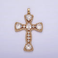 14K Gold plated Clear CZ Geometric Cross Micro Paved Pendant | AH051 - DLUXCA