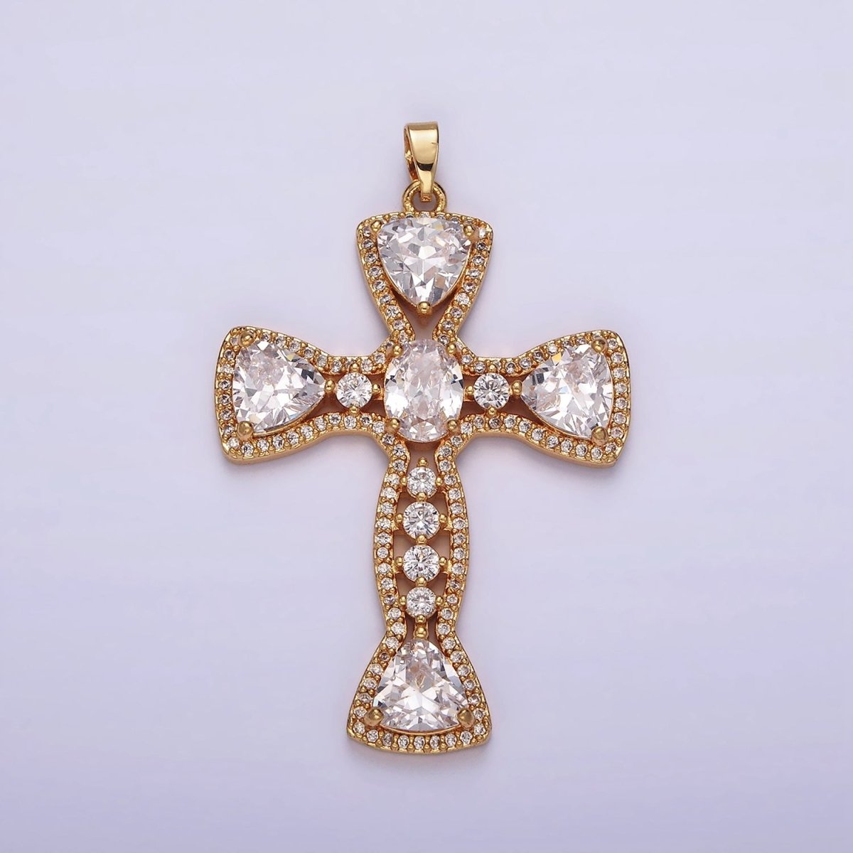 14K Gold plated Clear CZ Geometric Cross Micro Paved Pendant | AH051 - DLUXCA