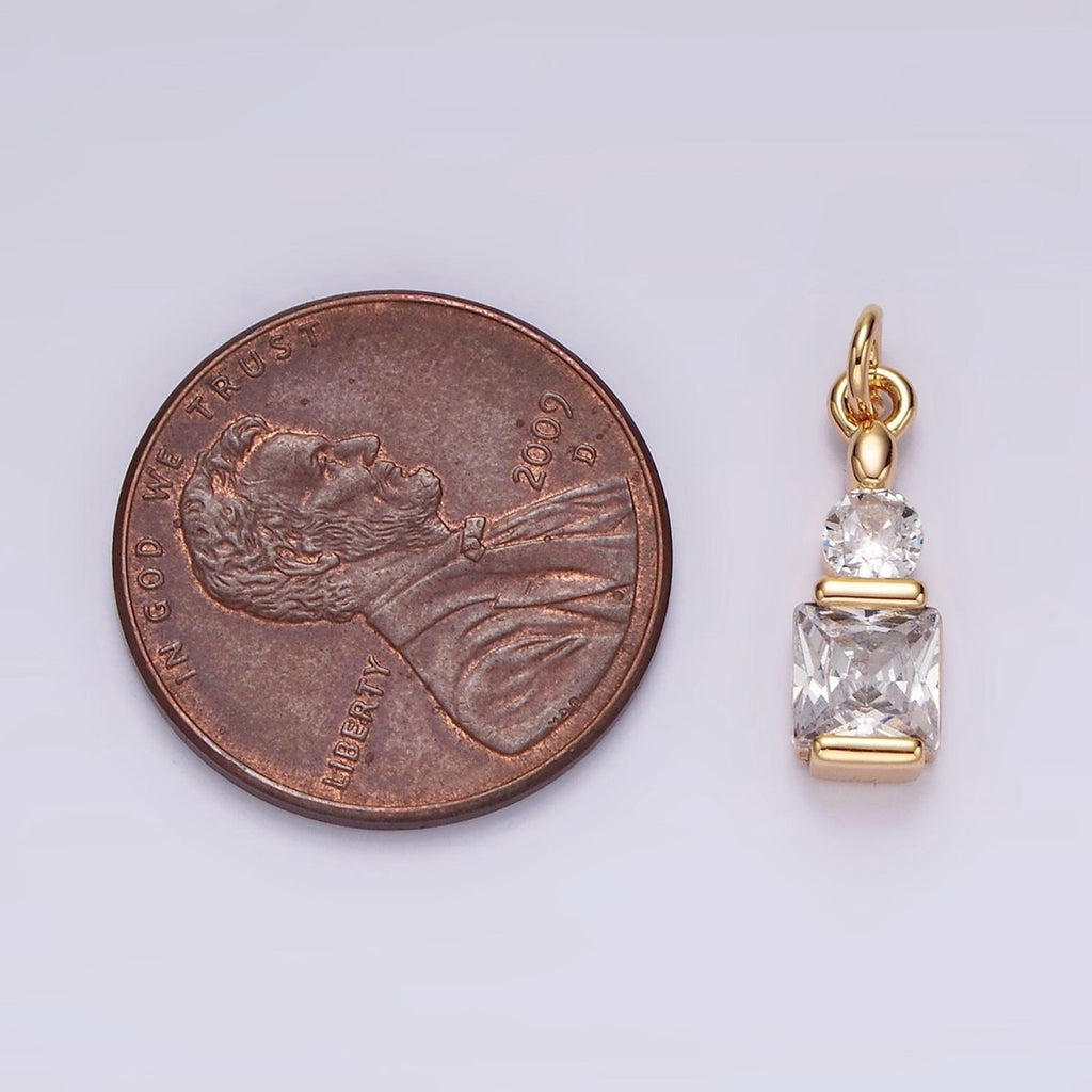 14K Gold plated Clear CZ Geometric Square Round Add-On Charm | N1038 - DLUXCA