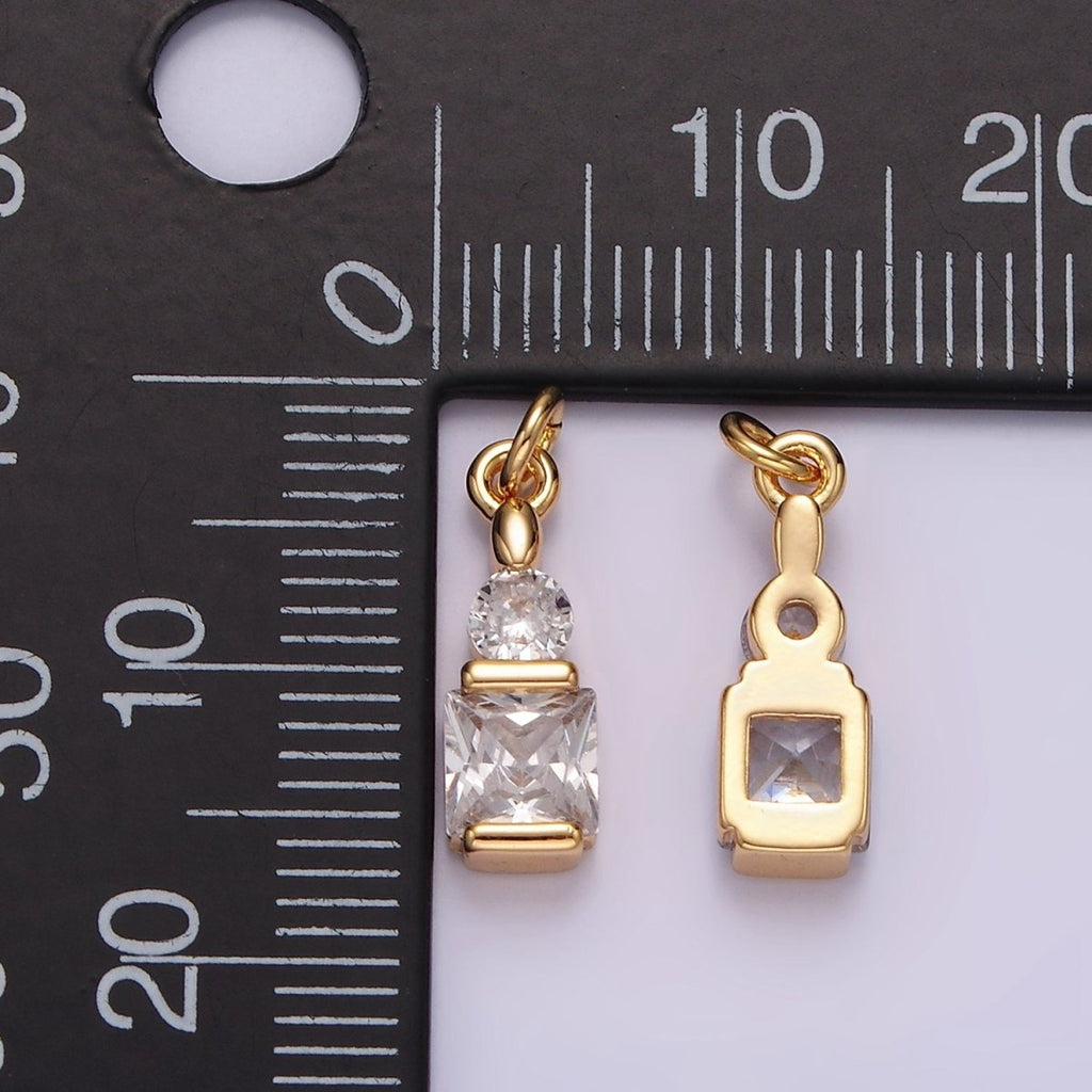 14K Gold plated Clear CZ Geometric Square Round Add-On Charm | N1038 - DLUXCA
