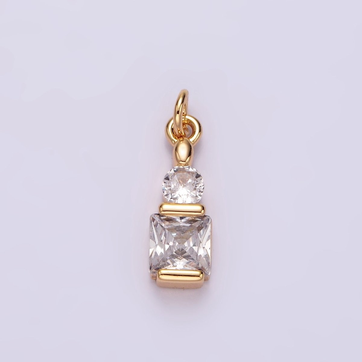 14K Gold plated Clear CZ Geometric Square Round Add-On Charm | N1038 - DLUXCA