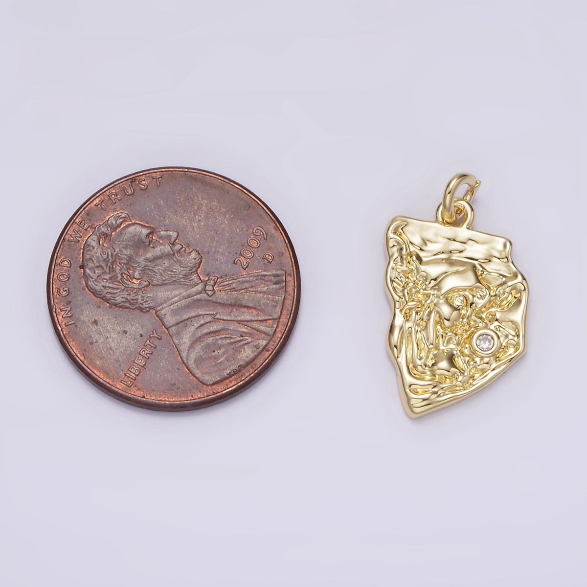 14K Gold plated Clear CZ Hammered Abstract Charm | AG305 - DLUXCA