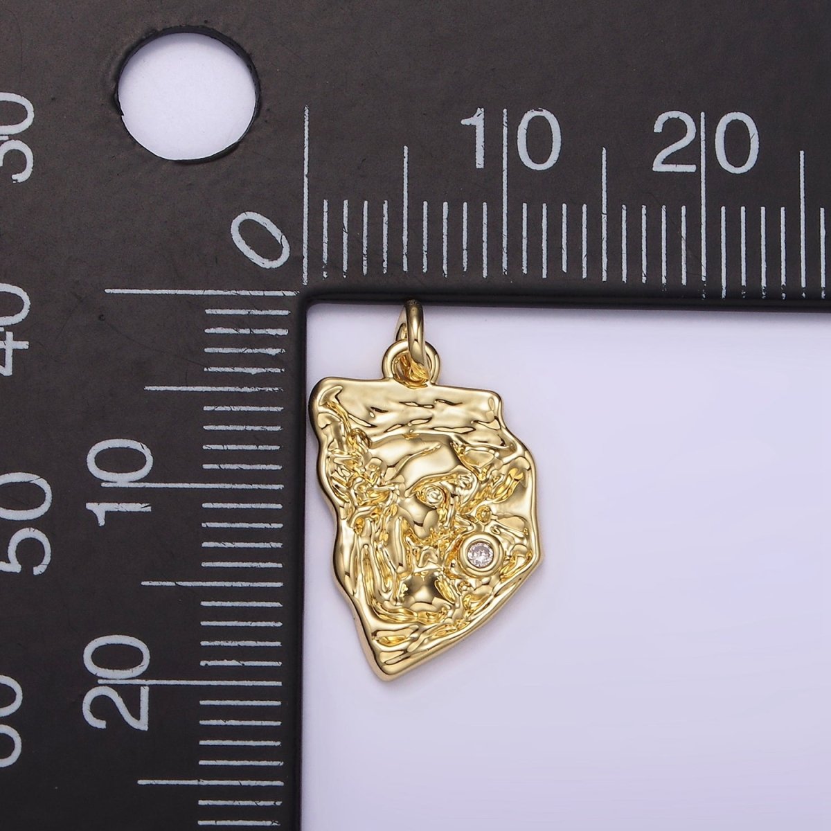 14K Gold plated Clear CZ Hammered Abstract Charm | AG305 - DLUXCA