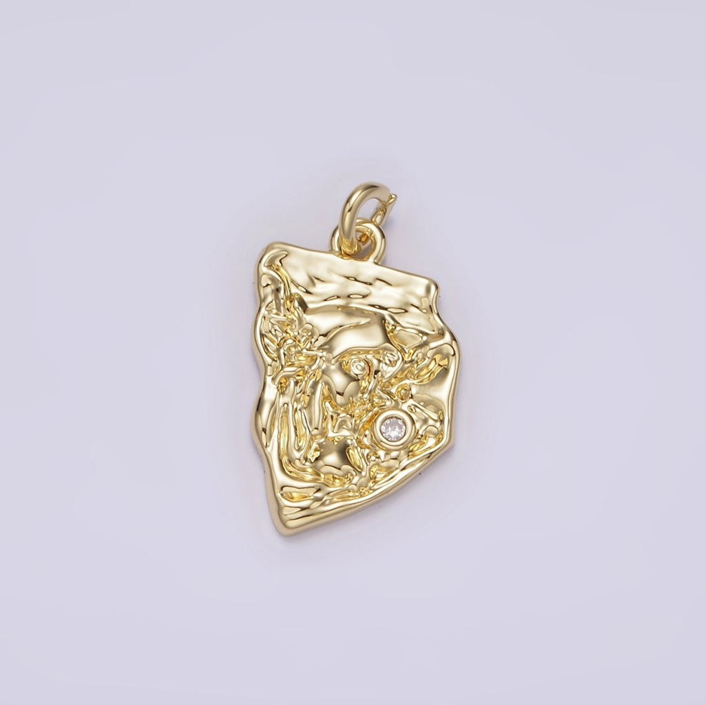 14K Gold plated Clear CZ Hammered Abstract Charm | AG305 - DLUXCA
