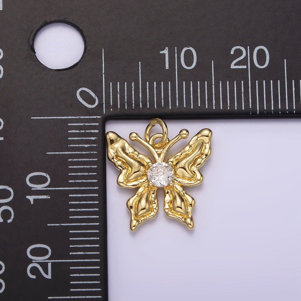 14K Gold plated Clear CZ Hammered Antenna Butterfly Insect Animal Charm | AG206 - DLUXCA