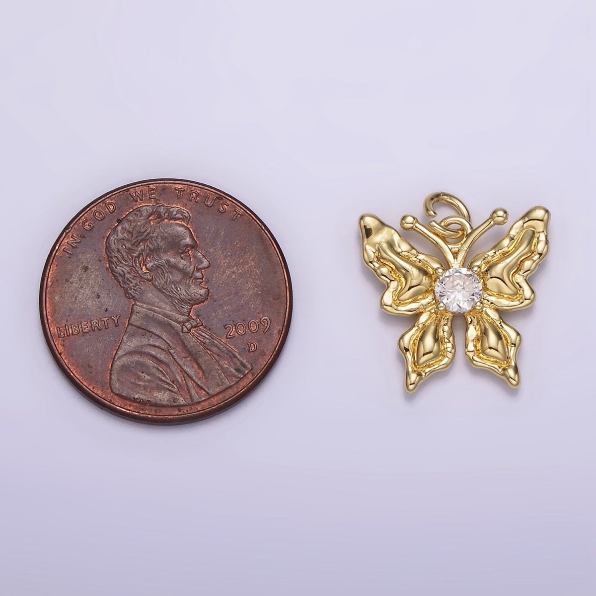 14K Gold plated Clear CZ Hammered Antenna Butterfly Insect Animal Charm | AG206 - DLUXCA