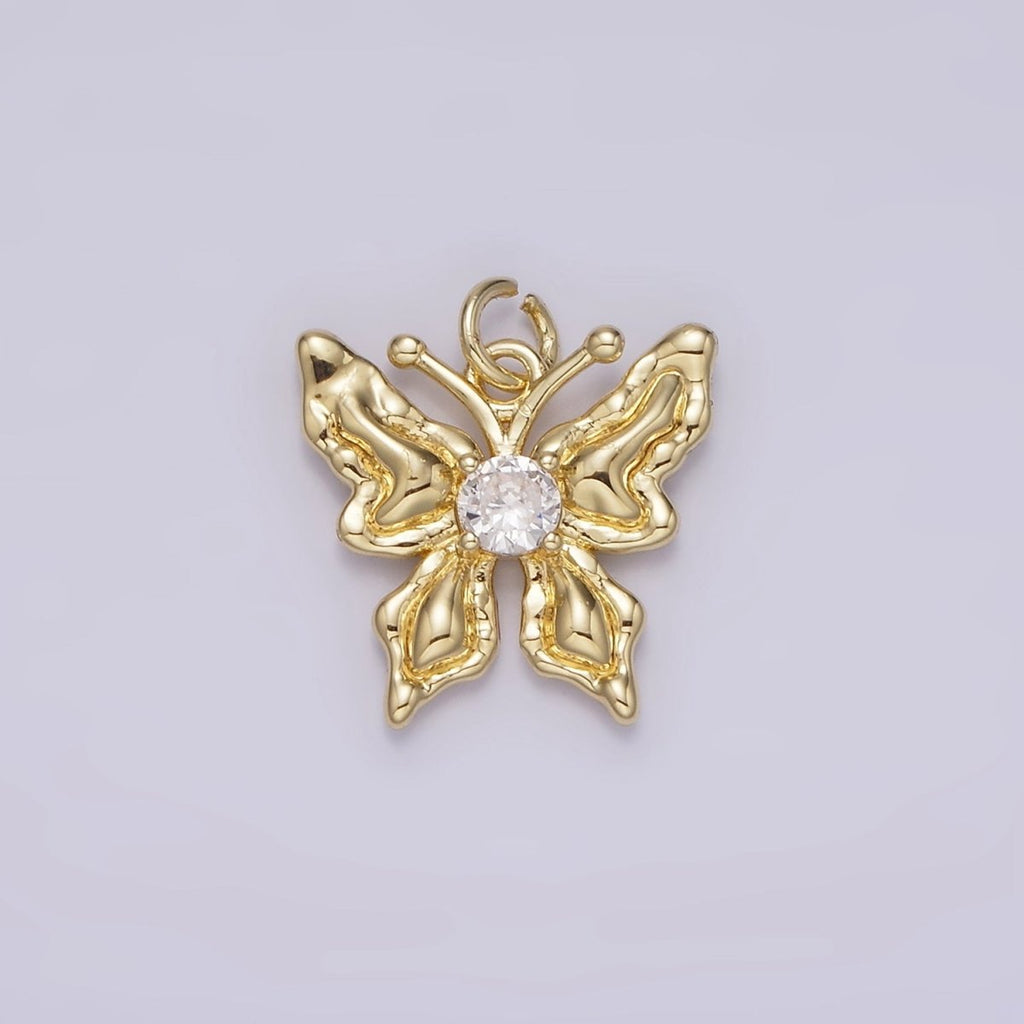 14K Gold plated Clear CZ Hammered Antenna Butterfly Insect Animal Charm | AG206 - DLUXCA