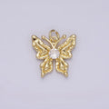 14K Gold plated Clear CZ Hammered Antenna Butterfly Insect Animal Charm | AG206 - DLUXCA