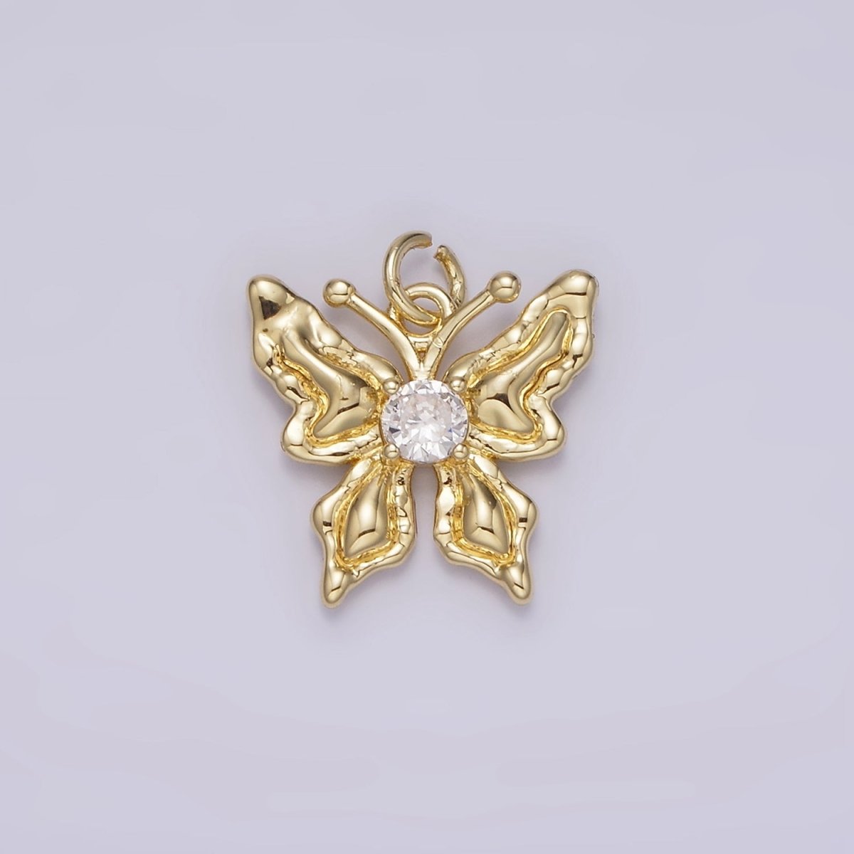 14K Gold plated Clear CZ Hammered Antenna Butterfly Insect Animal Charm | AG206 - DLUXCA