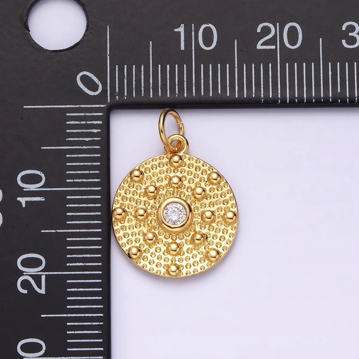 14K Gold plated Clear CZ Hammered Beaded Bubble Round Charm | AC1150 - DLUXCA