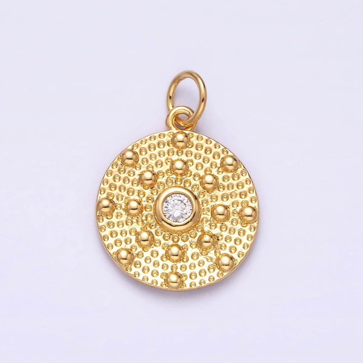 14K Gold plated Clear CZ Hammered Beaded Bubble Round Charm | AC1150 - DLUXCA