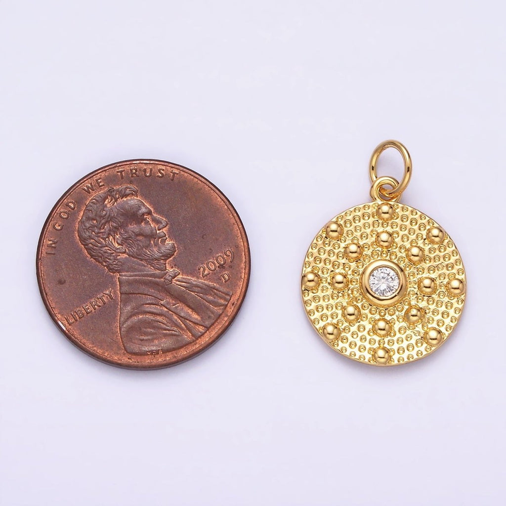 14K Gold plated Clear CZ Hammered Beaded Bubble Round Charm | AC1150 - DLUXCA