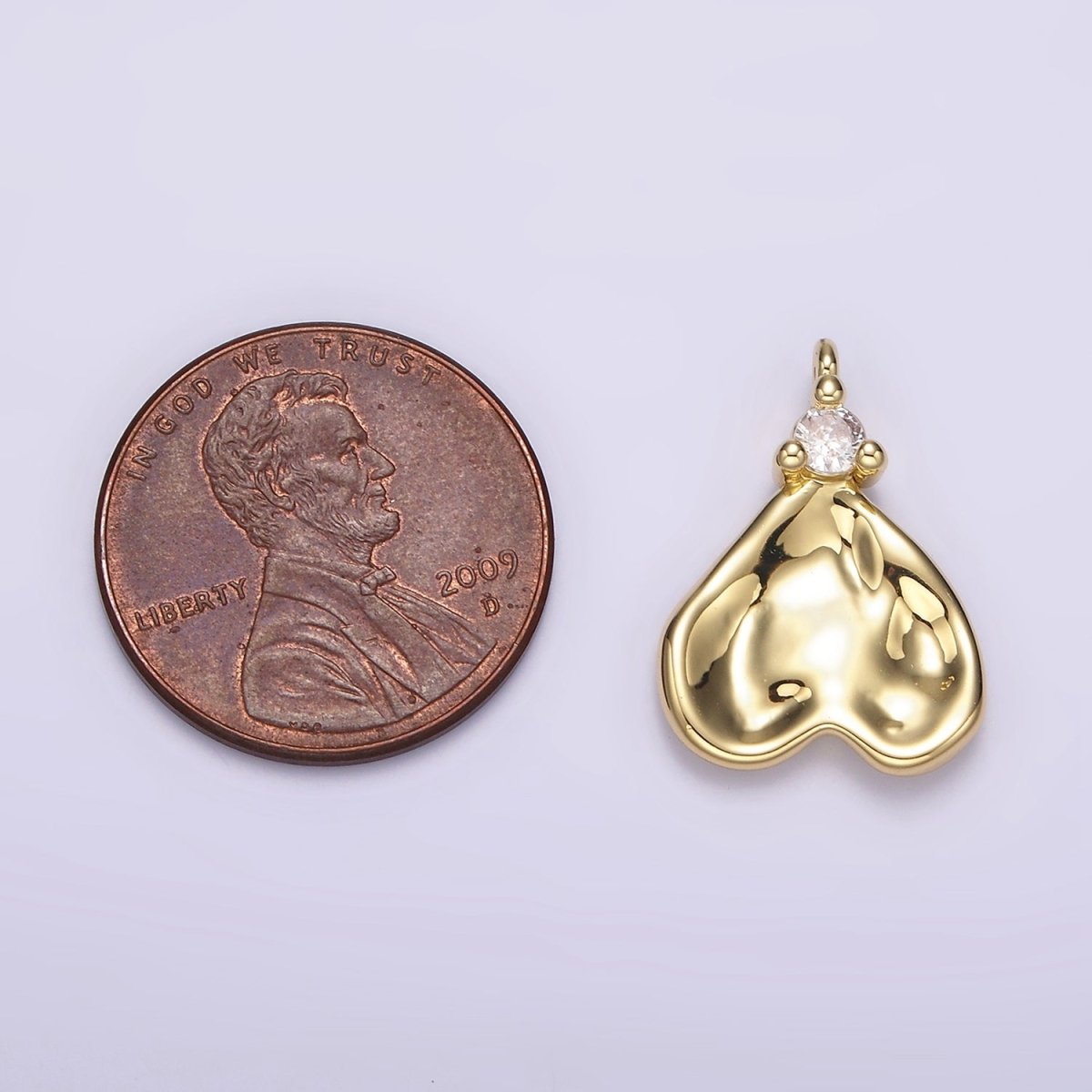 14K Gold plated Clear CZ Hammered Heart Charm | AC934 - DLUXCA