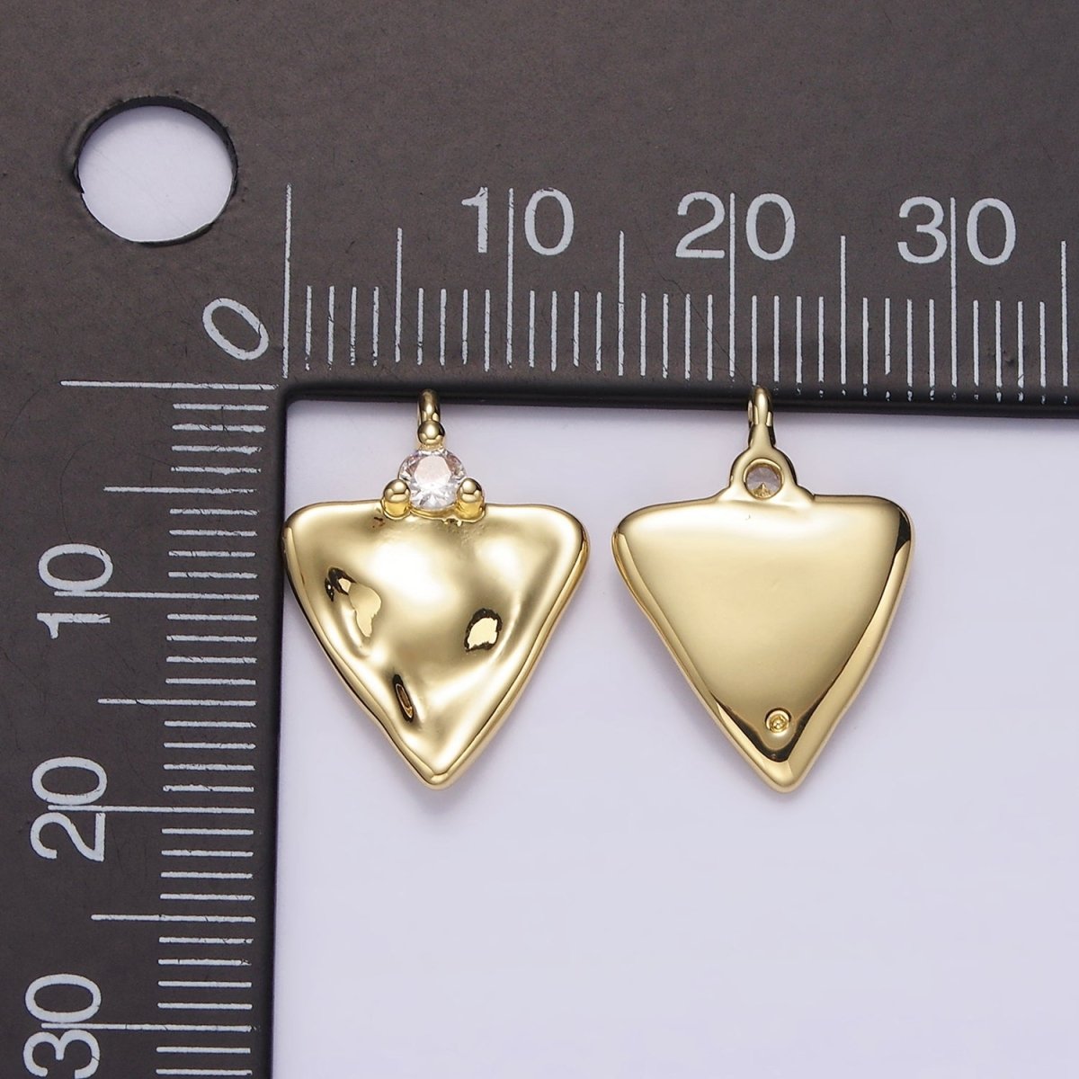 14K Gold plated Clear CZ Hammered Triangle Charm | AC933 - DLUXCA