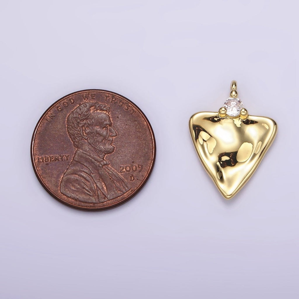 14K Gold plated Clear CZ Hammered Triangle Charm | AC933 - DLUXCA