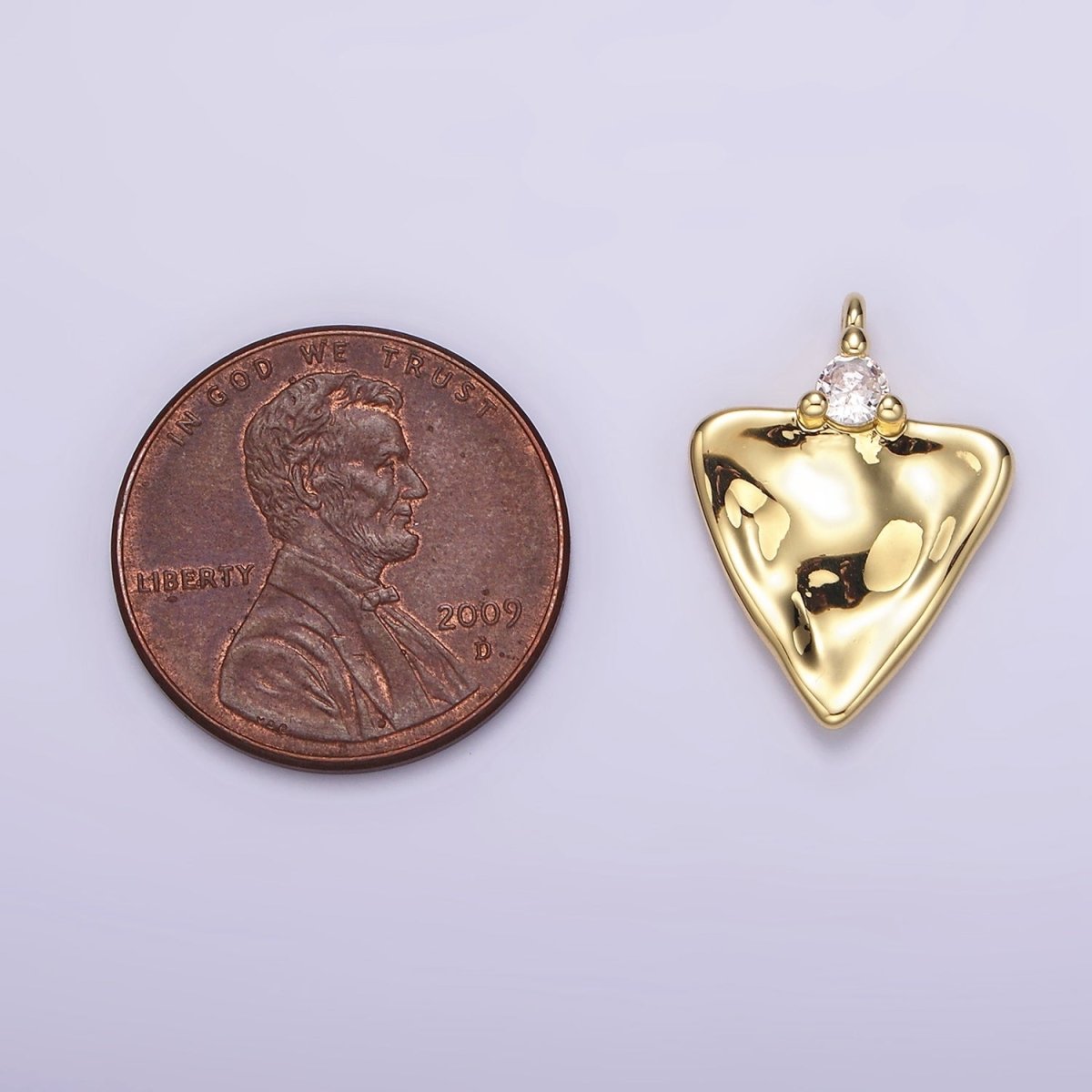 14K Gold plated Clear CZ Hammered Triangle Charm | AC933 - DLUXCA
