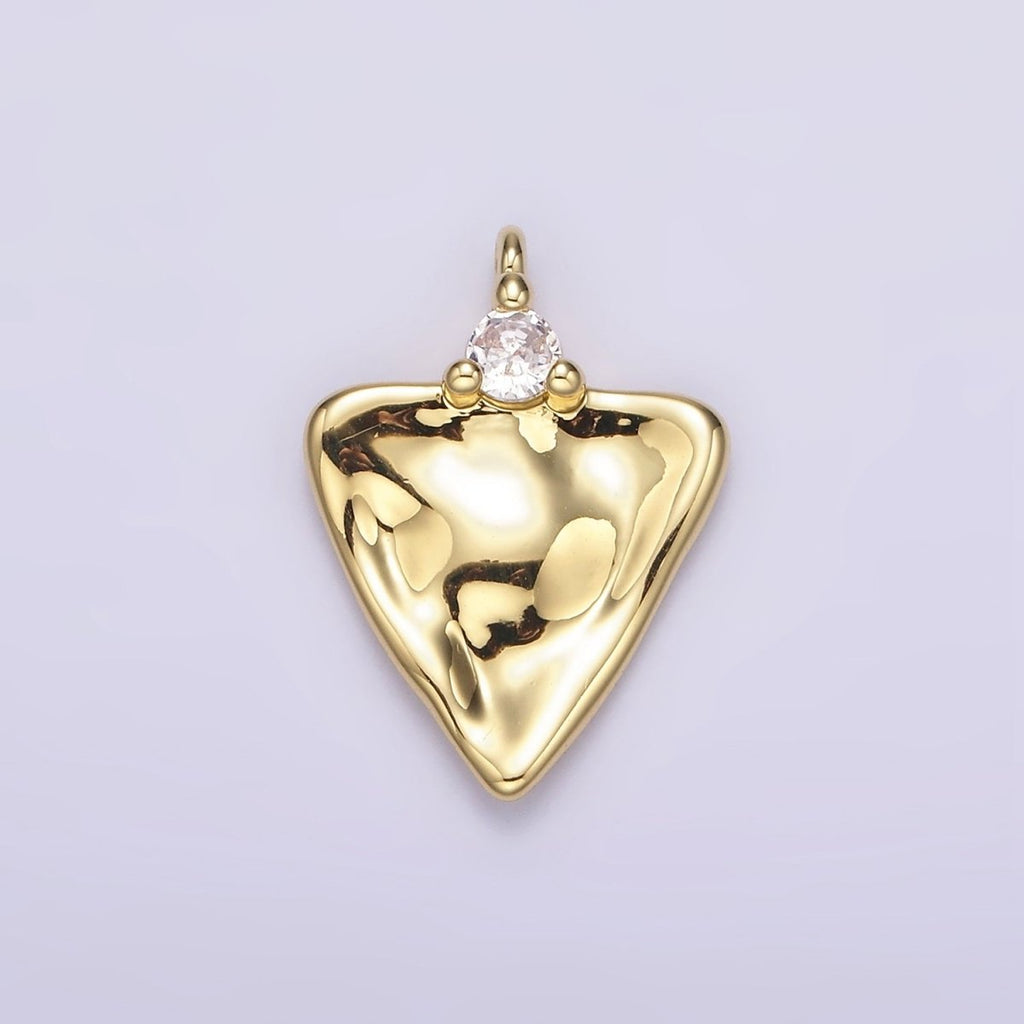 14K Gold plated Clear CZ Hammered Triangle Charm | AC933 - DLUXCA
