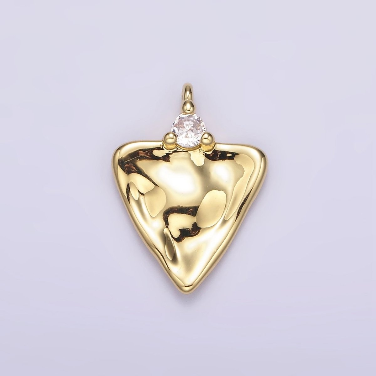 14K Gold plated Clear CZ Hammered Triangle Charm | AC933 - DLUXCA