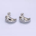 14K Gold plated Clear CZ Heart Chubby C-Shaped Hoop Earrings in Gold & Silver | AE854 AE855 - DLUXCA