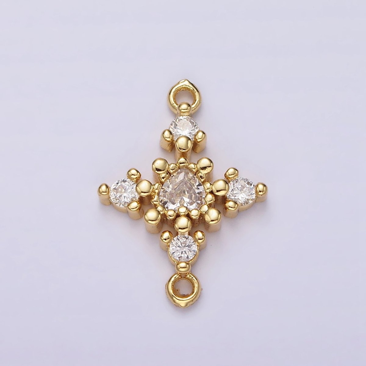 14K Gold plated Clear CZ Heart Dotted Open Rhombus Celestial Star Connector | G790 - DLUXCA
