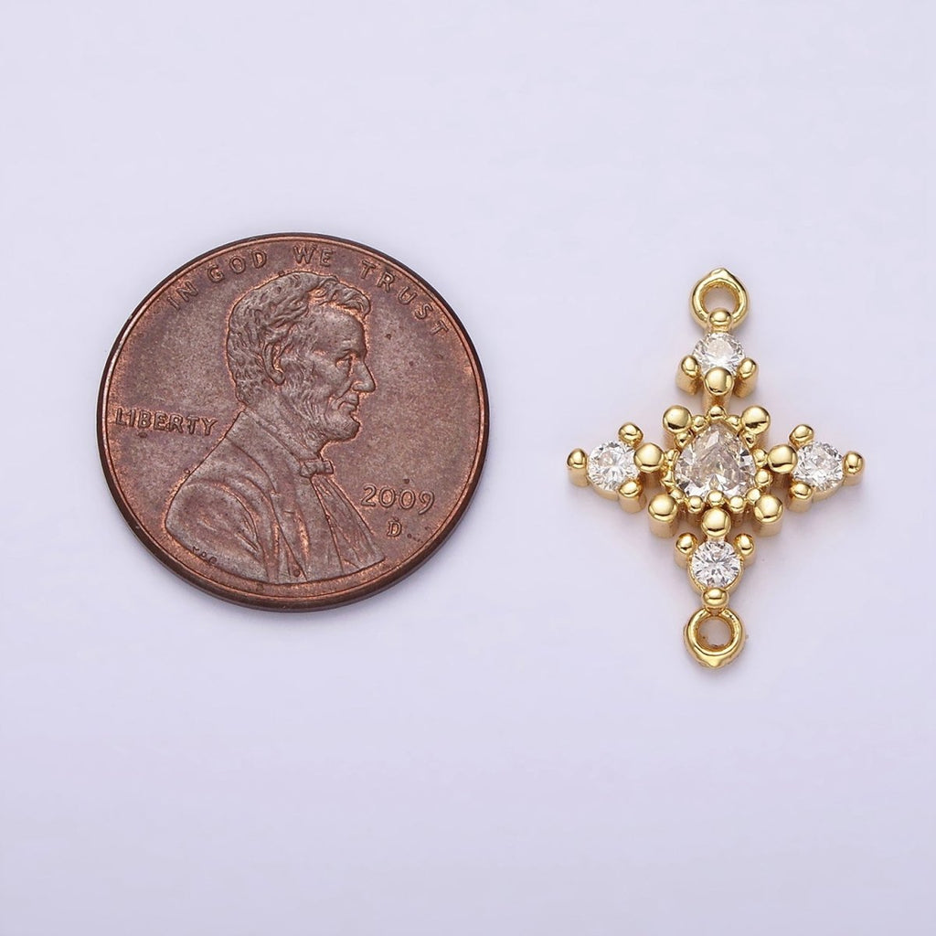 14K Gold plated Clear CZ Heart Dotted Open Rhombus Celestial Star Connector | G790 - DLUXCA